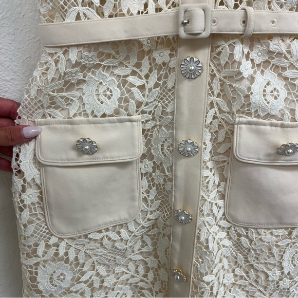 Self-Portrait Lace Belted Mini Dress in Cream (S/US 4) - Picture 14 of 16